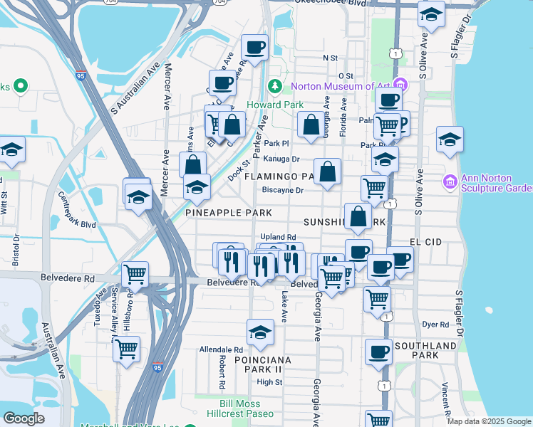 map of restaurants, bars, coffee shops, grocery stores, and more near 815 Ardmore Road in West Palm Beach