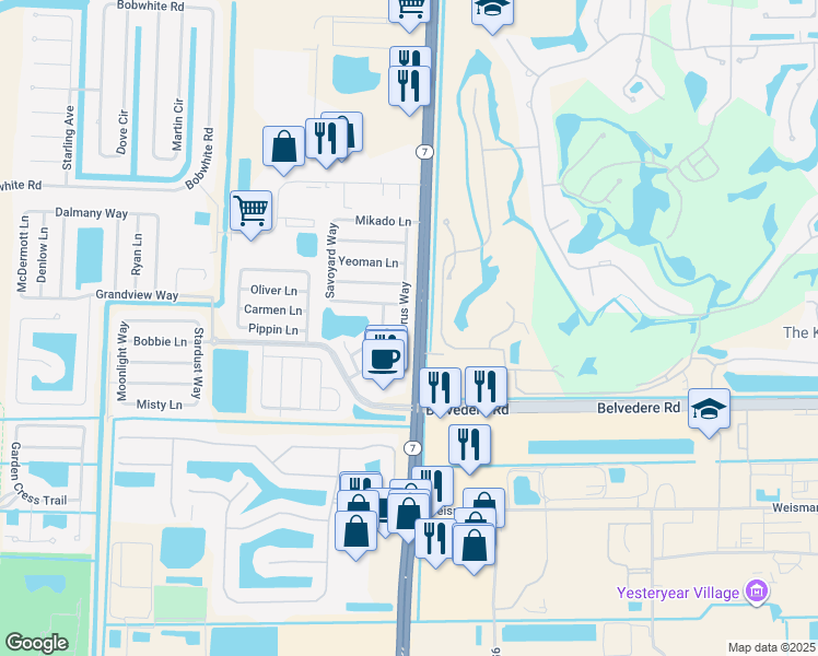 map of restaurants, bars, coffee shops, grocery stores, and more near 1230 Chorus Way in Royal Palm Beach