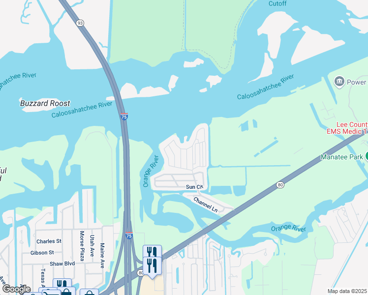 map of restaurants, bars, coffee shops, grocery stores, and more near 228 Tangerine Drive in Fort Myers
