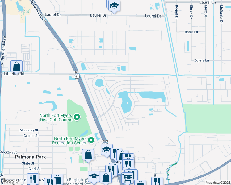 map of restaurants, bars, coffee shops, grocery stores, and more near 371-732 Pirates Rest Road in North Fort Myers