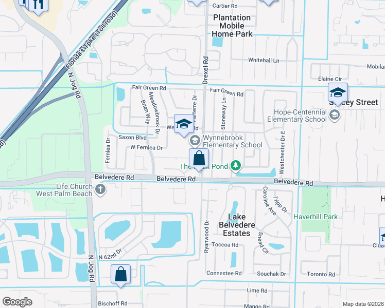 map of restaurants, bars, coffee shops, grocery stores, and more near 6068 Camp Lee Road in West Palm Beach