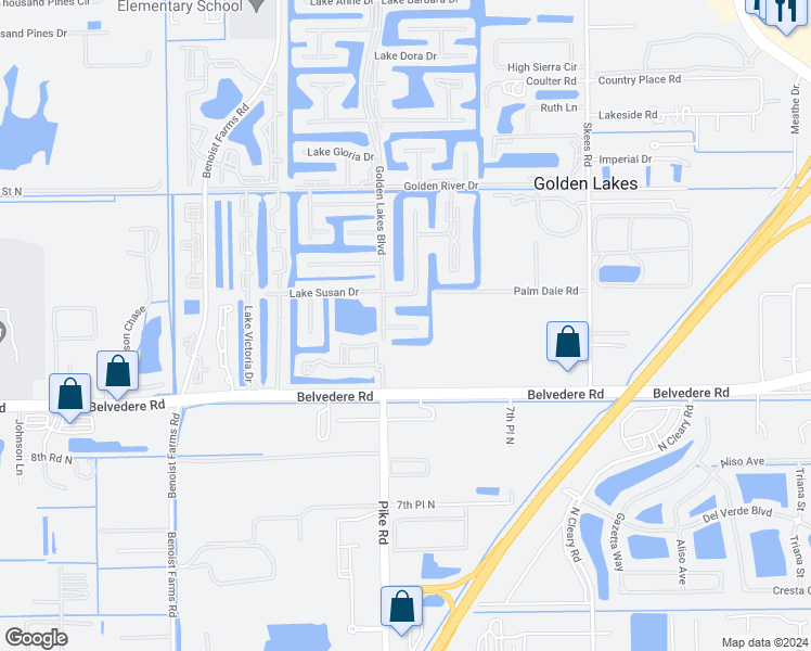 map of restaurants, bars, coffee shops, grocery stores, and more near 7461 Belvedere Road in West Palm Beach