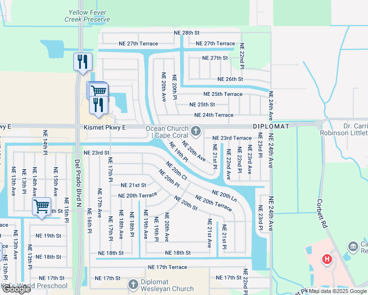 map of restaurants, bars, coffee shops, grocery stores, and more near 2306 Northeast 20th Avenue in Cape Coral