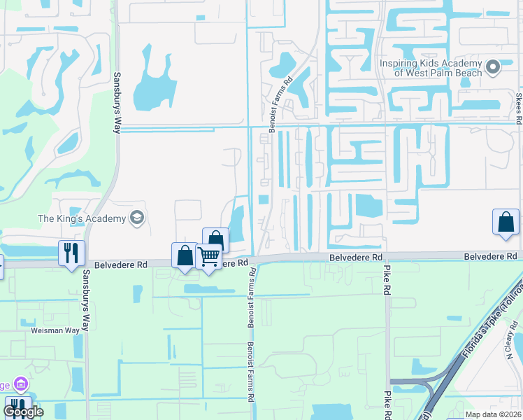 map of restaurants, bars, coffee shops, grocery stores, and more near 1125 Benoist Farms Road in West Palm Beach