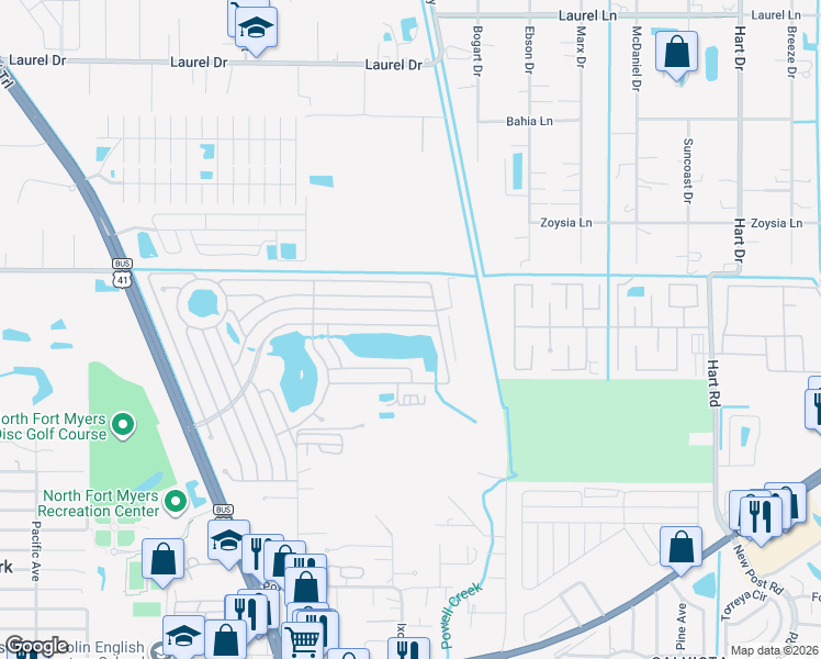 map of restaurants, bars, coffee shops, grocery stores, and more near 680 Brigantine Boulevard in North Fort Myers