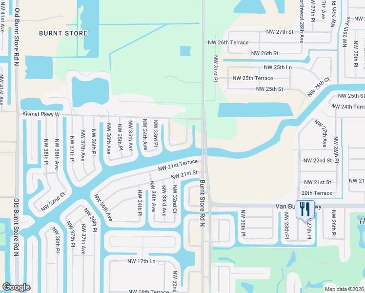 map of restaurants, bars, coffee shops, grocery stores, and more near 2304 Northwest 32nd Place in Cape Coral
