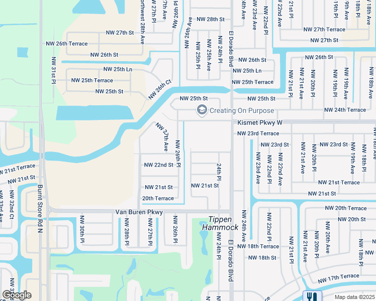 map of restaurants, bars, coffee shops, grocery stores, and more near 2516 Northwest 24th Street in Cape Coral