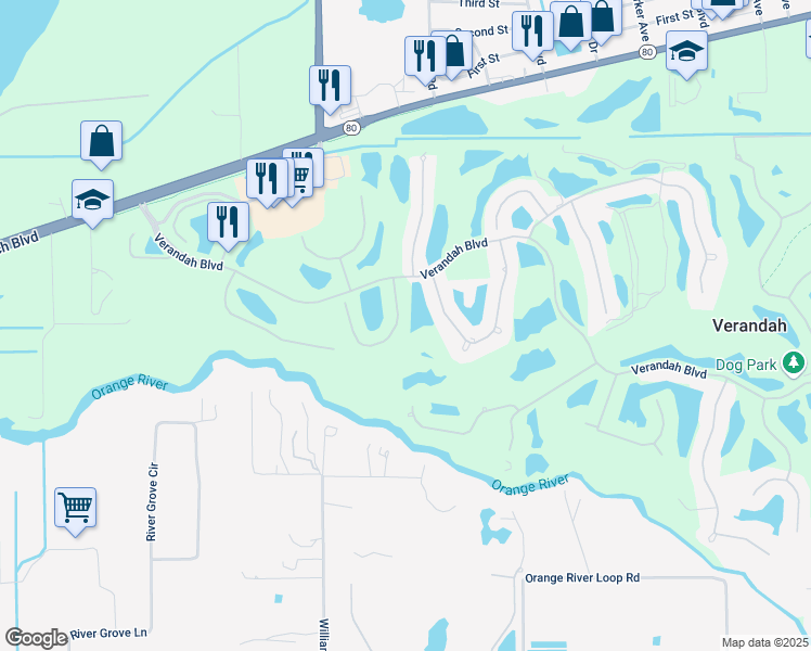 map of restaurants, bars, coffee shops, grocery stores, and more near 3241 Shady Bend in Fort Myers