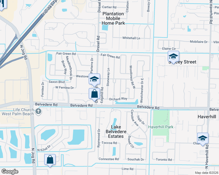 map of restaurants, bars, coffee shops, grocery stores, and more near 1204 Stoneway Lane in West Palm Beach