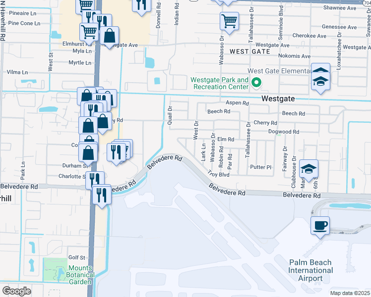 map of restaurants, bars, coffee shops, grocery stores, and more near 2880 Eagle Drive in West Palm Beach
