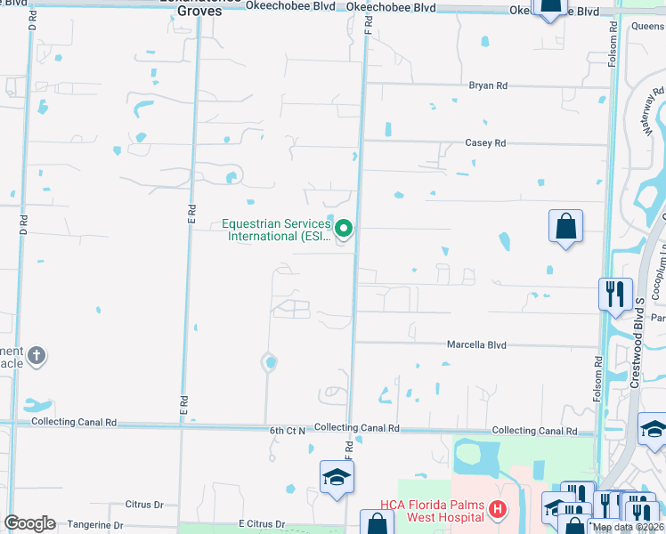 map of restaurants, bars, coffee shops, grocery stores, and more near 1201 F Road in Loxahatchee