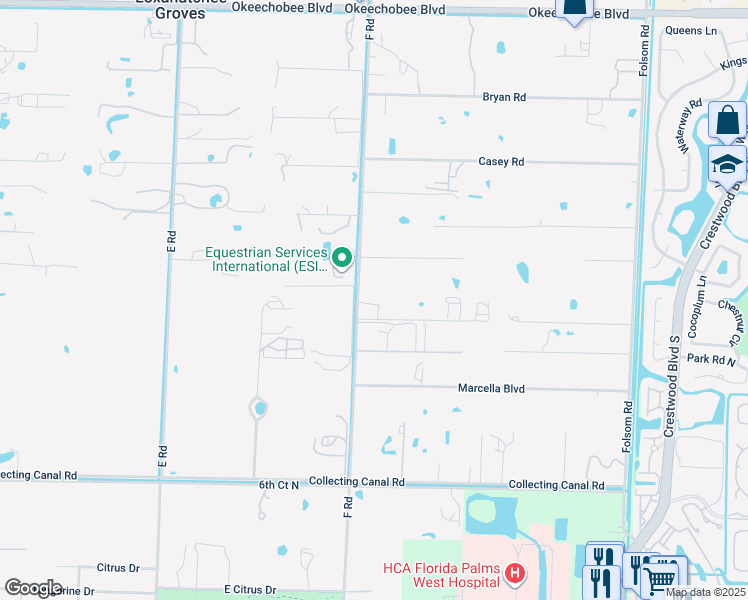 map of restaurants, bars, coffee shops, grocery stores, and more near 1230 F Road in Loxahatchee Groves