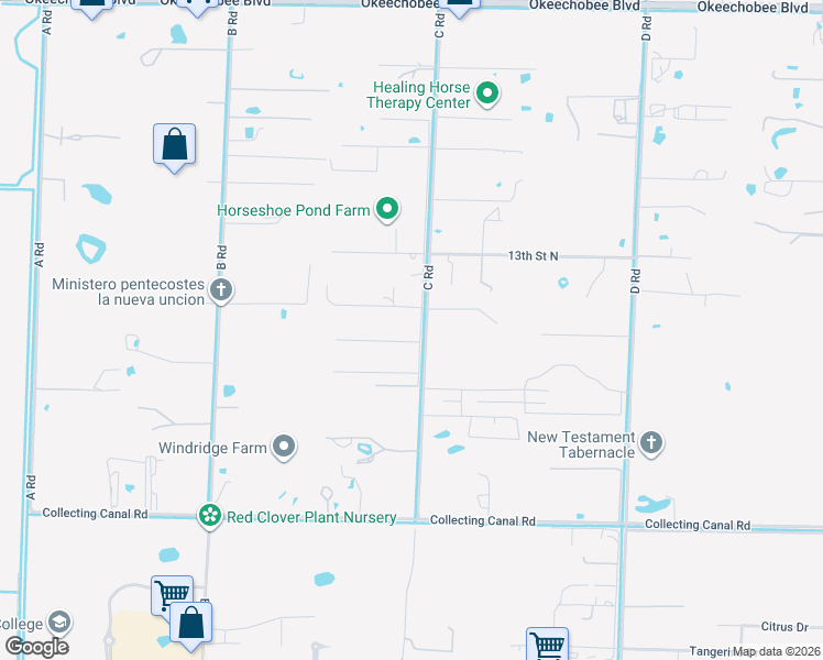 map of restaurants, bars, coffee shops, grocery stores, and more near 1181 West C Road in Loxahatchee Groves