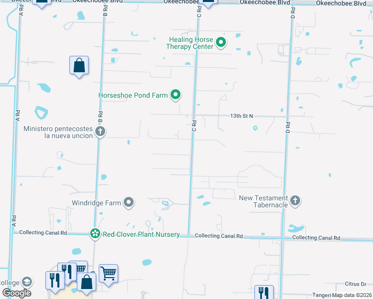 map of restaurants, bars, coffee shops, grocery stores, and more near 1181 West C Road in Loxahatchee Groves