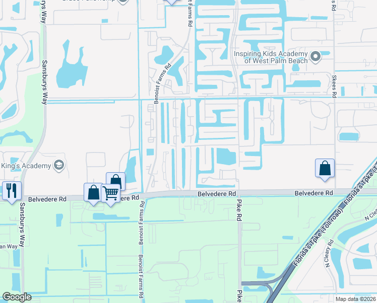 map of restaurants, bars, coffee shops, grocery stores, and more near 107 Lake Terry Drive in West Palm Beach