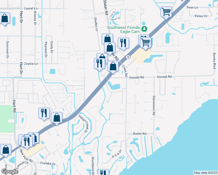 map of restaurants, bars, coffee shops, grocery stores, and more near 6340 Brant Bay Boulevard in North Fort Myers