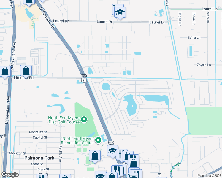 map of restaurants, bars, coffee shops, grocery stores, and more near 432 Hidden Cove Road in North Fort Myers