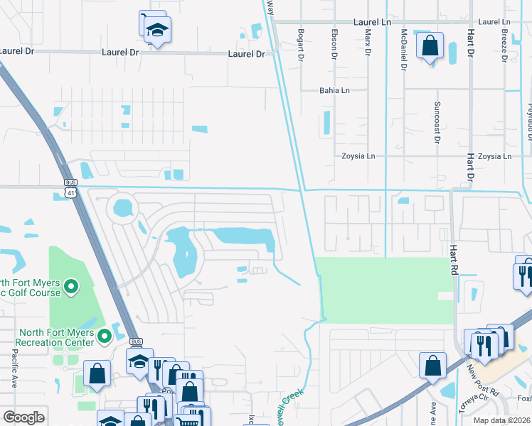 map of restaurants, bars, coffee shops, grocery stores, and more near 680 Brigantine Boulevard in North Fort Myers