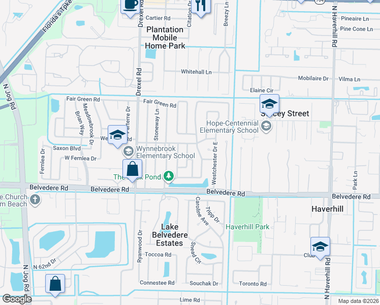 map of restaurants, bars, coffee shops, grocery stores, and more near 1206 Wynnedale Circle in West Palm Beach