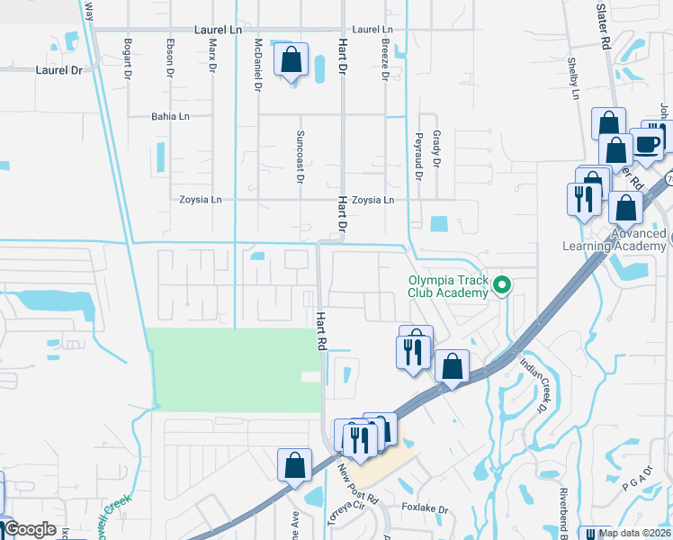 map of restaurants, bars, coffee shops, grocery stores, and more near 15965 Blue Skies Drive in North Fort Myers