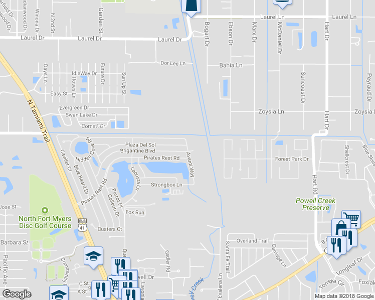 map of restaurants, bars, coffee shops, grocery stores, and more near 974 Avanti Way in North Fort Myers