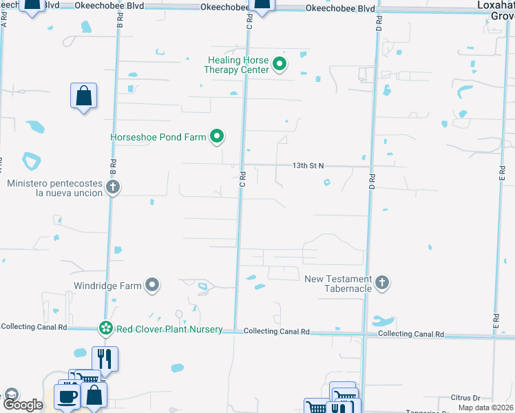map of restaurants, bars, coffee shops, grocery stores, and more near 1216 C Road in Loxahatchee