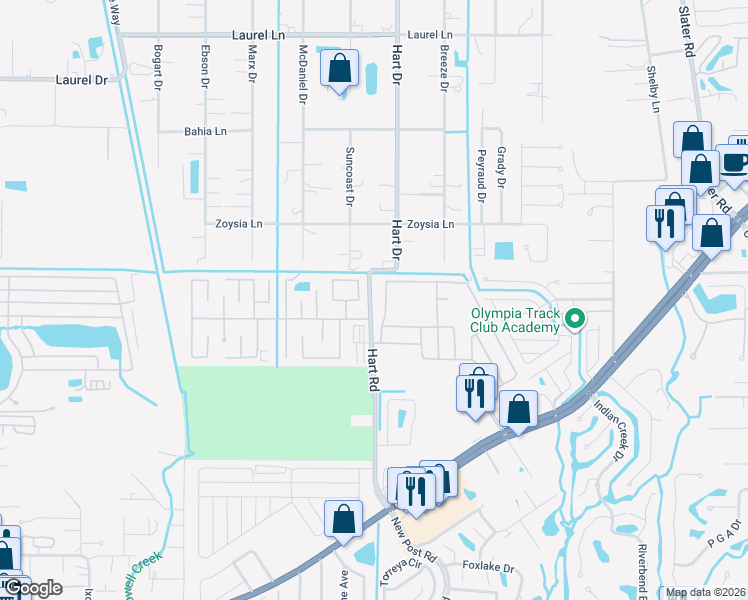 map of restaurants, bars, coffee shops, grocery stores, and more near 15860 Hart Rd in North Fort Myers