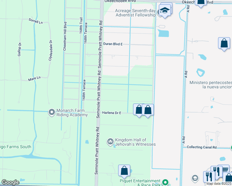 map of restaurants, bars, coffee shops, grocery stores, and more near 16318 Aintree Drive East in Loxahatchee