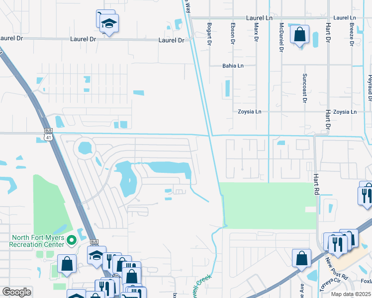 map of restaurants, bars, coffee shops, grocery stores, and more near 974 Avanti Way in North Fort Myers