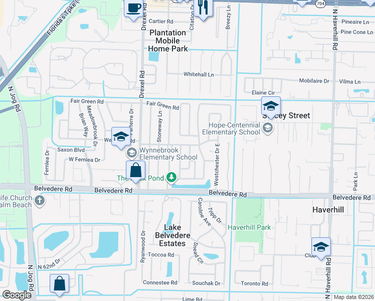 map of restaurants, bars, coffee shops, grocery stores, and more near 1206 Wynnedale Circle in West Palm Beach