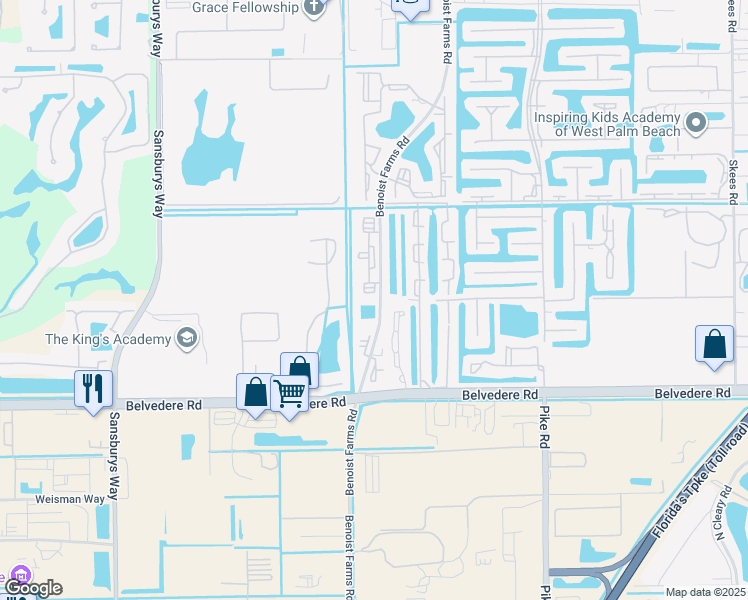 map of restaurants, bars, coffee shops, grocery stores, and more near 1159 Benoist Farms Road in West Palm Beach