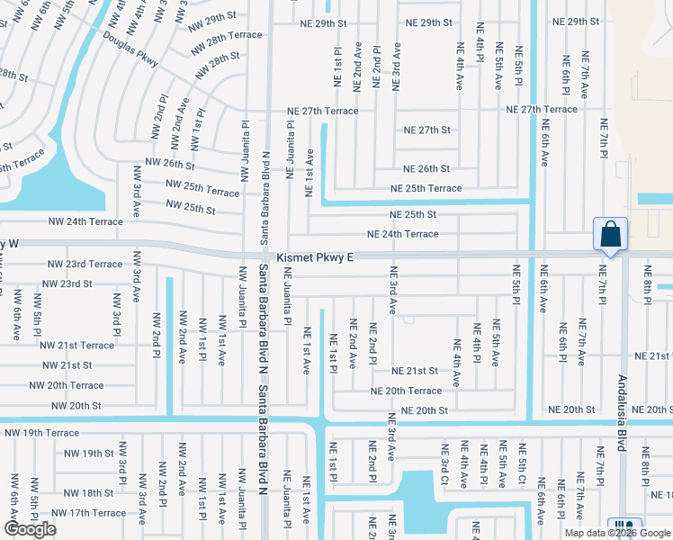 map of restaurants, bars, coffee shops, grocery stores, and more near 119 Northeast 23rd Terrace in Cape Coral