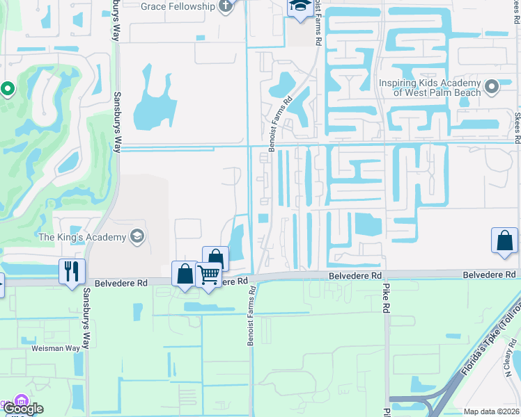 map of restaurants, bars, coffee shops, grocery stores, and more near 1167 Benoist Farms Road in West Palm Beach