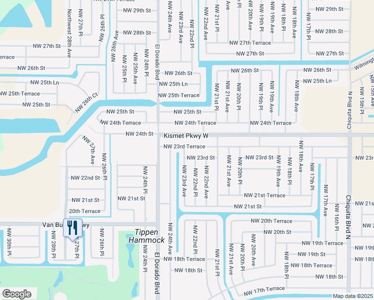 map of restaurants, bars, coffee shops, grocery stores, and more near 2215 Northwest 23rd Street in Cape Coral