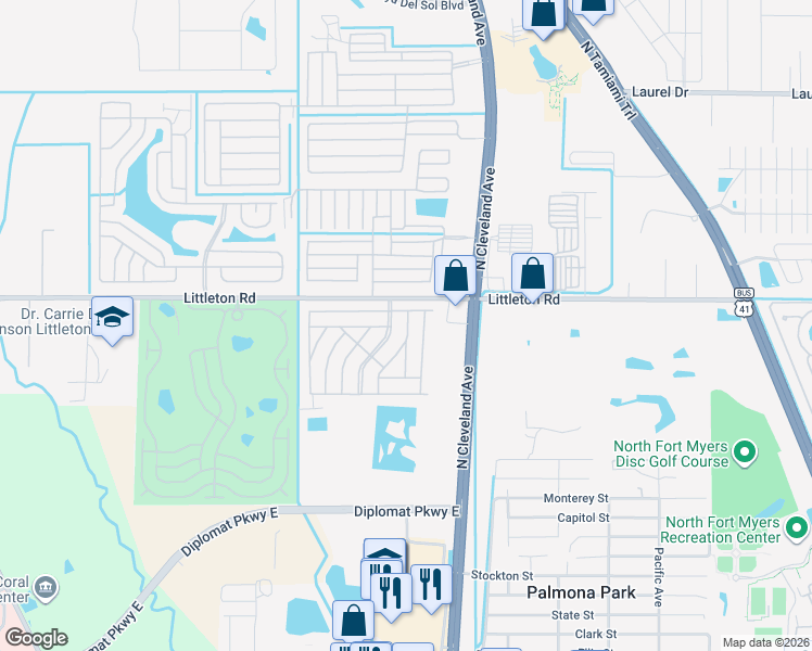 map of restaurants, bars, coffee shops, grocery stores, and more near 114 Cotillion Lane in North Fort Myers