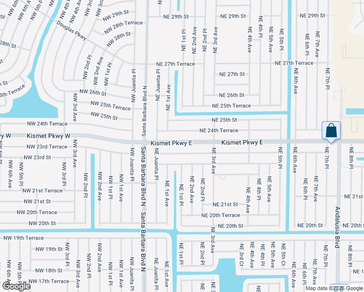map of restaurants, bars, coffee shops, grocery stores, and more near 122 Northeast 23rd Terrace in Cape Coral