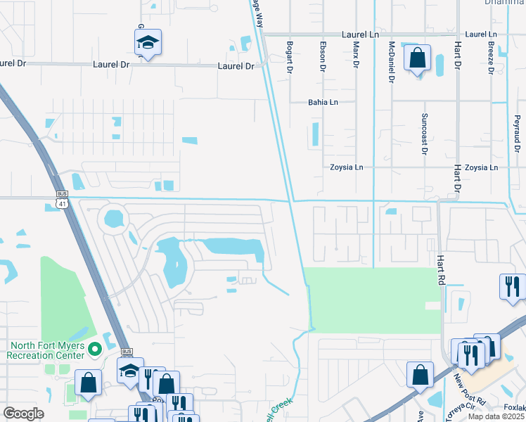 map of restaurants, bars, coffee shops, grocery stores, and more near 974 Avanti Way in North Fort Myers