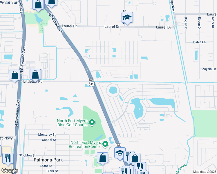 map of restaurants, bars, coffee shops, grocery stores, and more near 383-397 Hidden Cove Road in North Fort Myers