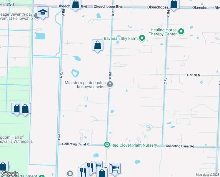 map of restaurants, bars, coffee shops, grocery stores, and more near 1314 B Road in Loxahatchee Groves