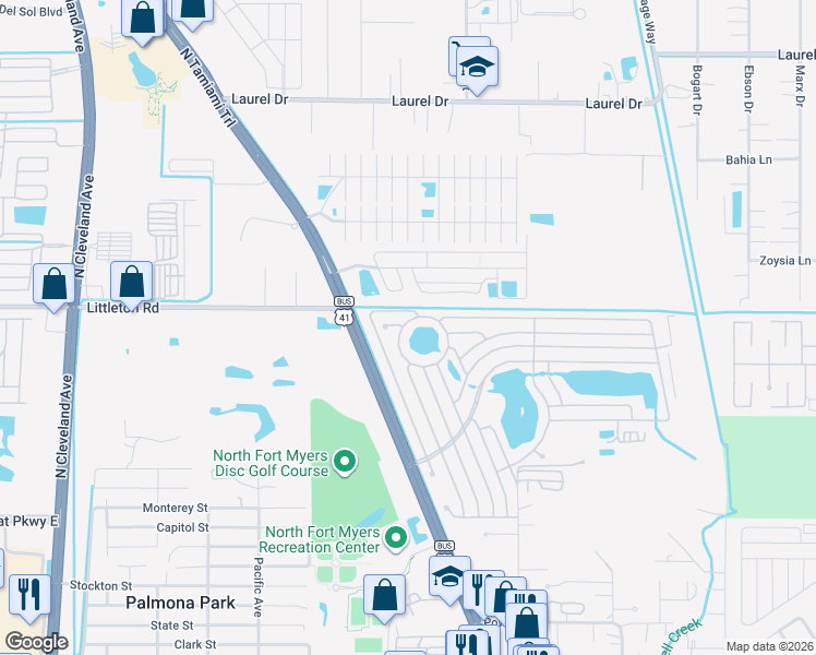 map of restaurants, bars, coffee shops, grocery stores, and more near 383-397 Hidden Cove Road in North Fort Myers