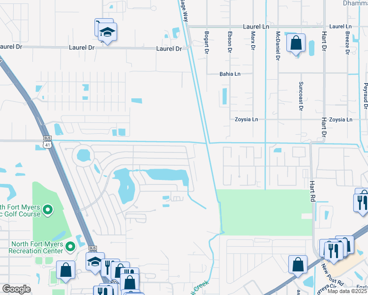 map of restaurants, bars, coffee shops, grocery stores, and more near 484 Avanti Way in North Fort Myers