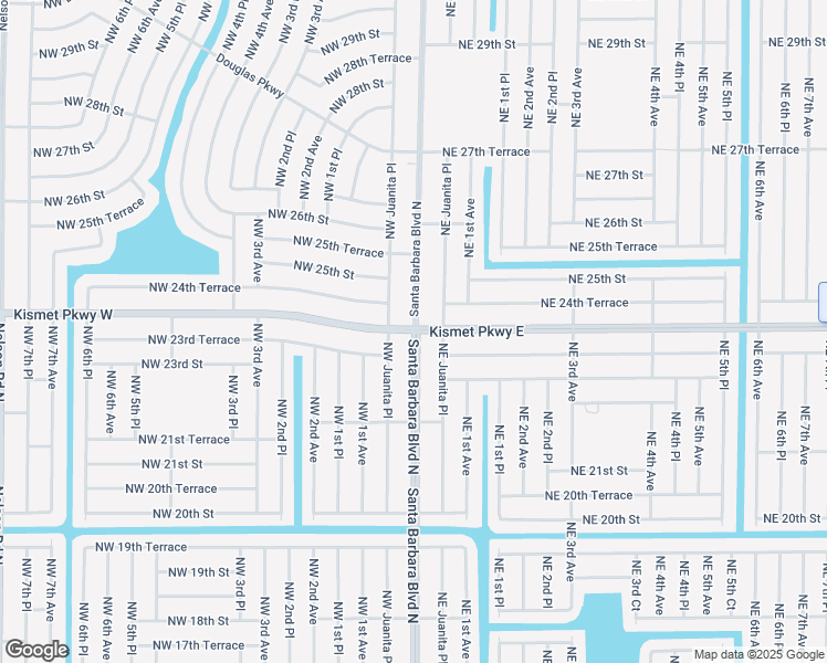 map of restaurants, bars, coffee shops, grocery stores, and more near Kismet Parkway & Santa Barbara Boulevard North in Cape Coral