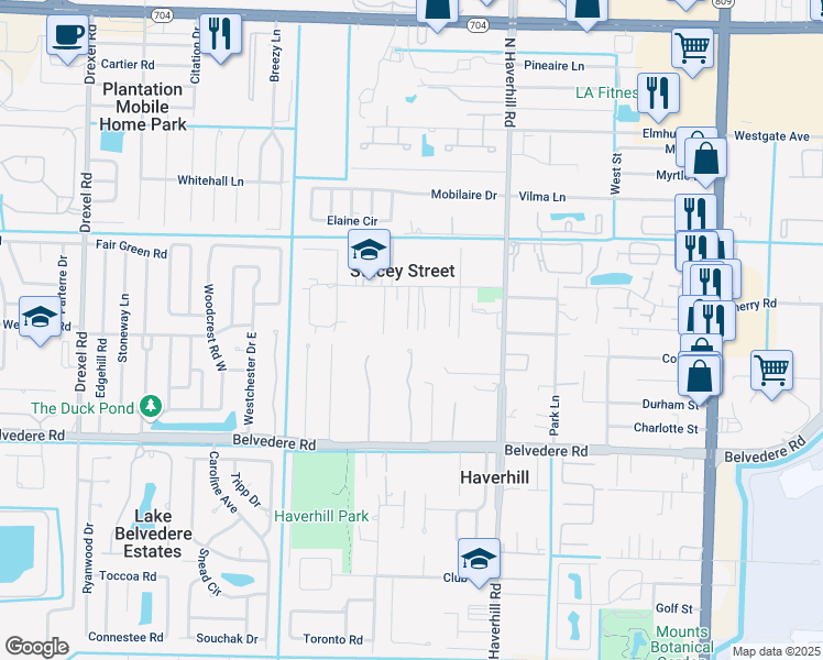 map of restaurants, bars, coffee shops, grocery stores, and more near 5262 Stacy Street in West Palm Beach