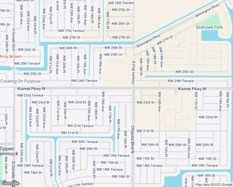 map of restaurants, bars, coffee shops, grocery stores, and more near 1703 Northwest 23rd Terrace in Cape Coral