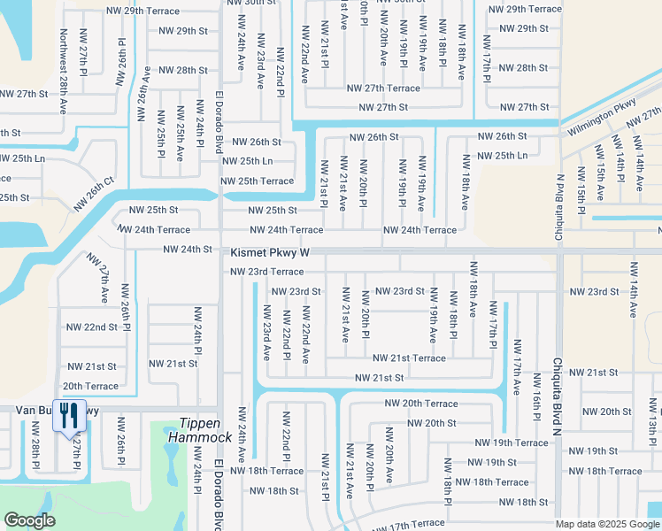 map of restaurants, bars, coffee shops, grocery stores, and more near 2111 Northwest 23rd Terrace in Cape Coral