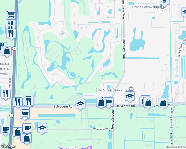 map of restaurants, bars, coffee shops, grocery stores, and more near 1338 Breakers West Boulevard in West Palm Beach