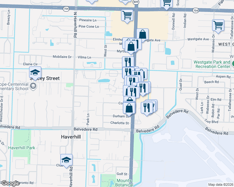 map of restaurants, bars, coffee shops, grocery stores, and more near 4630 Cherry Road in West Palm Beach