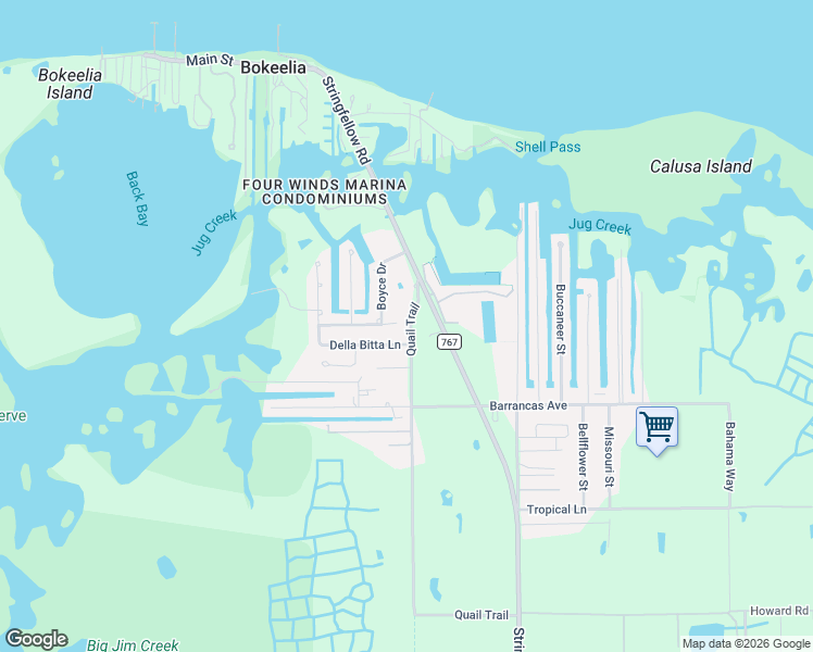 map of restaurants, bars, coffee shops, grocery stores, and more near 7758 Breakwater Court in Bokeelia