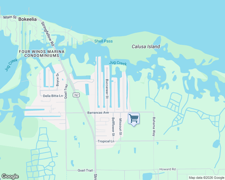 map of restaurants, bars, coffee shops, grocery stores, and more near 16201 Bowline Street in Bokeelia