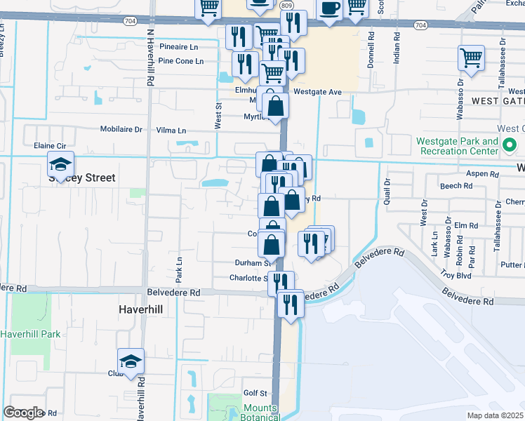 map of restaurants, bars, coffee shops, grocery stores, and more near in Westgate